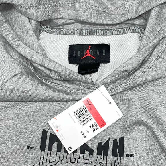 Air Jordan Large Retro Gray Black Pullover Fleece Hooded Pocketed Sweatshirt New - Picture 11 of 11